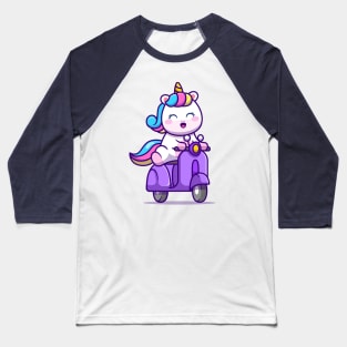 Cute Unicorn Riding Scooter Baseball T-Shirt